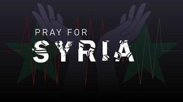 Syria earthquake crisis, broken Syria text, hands praying illustration vector