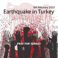 Earthquake crisis in Turkey post design, hands reaching out, Vector illustration