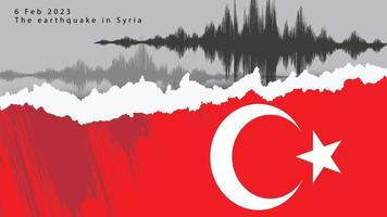 Seismic waves and torn out Turkey flag, vector illustration, banner post