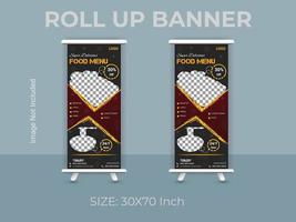 Restaurant food menu roll up banner template. vector food standee banner layout.