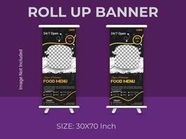 Restaurant food menu roll up banner template. vector food standee banner layout.