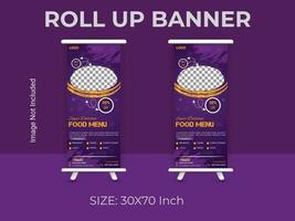 Restaurant food menu roll up banner template. vector food standee banner layout.