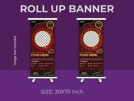 Restaurant food menu roll up banner template. vector food standee banner layout.