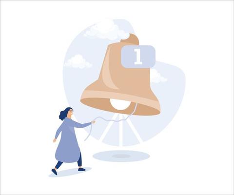 Ring subscription bell to get reminder for new social media content young  woman new subscriber ringing the big bell with notification number 2399121  Vector Art at Vecteezy