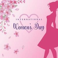 Women's Day vector illustration background. women with pink sihlouette and flower.watercolor vector illustration