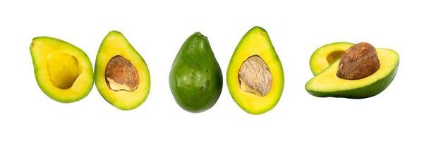 Collection of whole and half avocado isolated photo