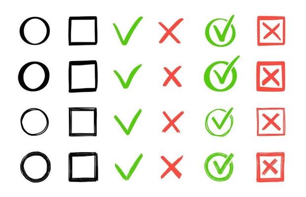 Green check and red cross mark set.