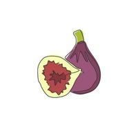 Single continuous line drawing whole sliced healthy organic figs for orchard logo identity. Fresh summer fruitage concept for fruit garden icon. Modern one line draw design vector graphic illustration