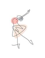 un dibujo de línea continua mujer bailarina de ballet de belleza en movimiento de elegancia. bailarina minimalista chica sexy realiza concepto de danza. impresión de decoración de pared. Ilustración de vector gráfico de diseño de dibujo de una sola línea