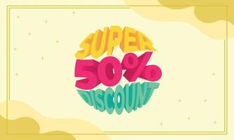 Super 50 percent discount background template copy space for poster, landing page, business card, or banner vector