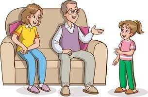 parent and child talking at home cartoon vector