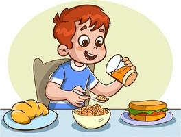 cute kids eating cartoon vector