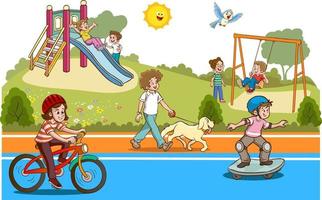 Vector illustration of happy kids playing in playground