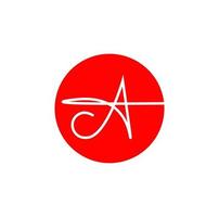 letter A calligraphy on red round. Comoany A Monogram. vector