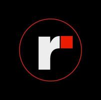 R with red square monogram. R on black background icon. vector