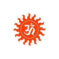 Om Hindu holy sign on orange sun. vector