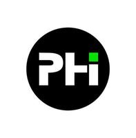 PHI company name initial letters monogram. PHI logo with green dot. vector