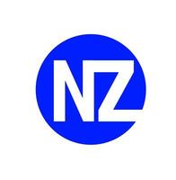 Nueva Zelanda letras empresa inicial monograma. Nueva Zelanda letras en azul redondo. vector