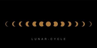 Lunar Cycle on black background with golden color. vector