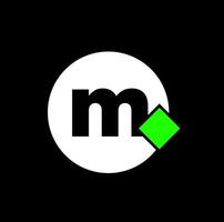 M company name with green pixel icon. M brand name. vector