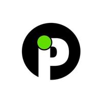 IP company name initial letters monogram. IP letters on black round with green dot. vector