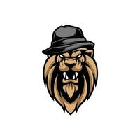león sombrero de fieltro mascota logo diseño vector
