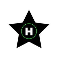 H letter with black star. H company name initial letter monogram. vector