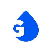 Blue G letter with water drop icon. G brand monogram. vector