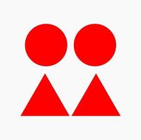 Two red round and two red triangle vector icon set.