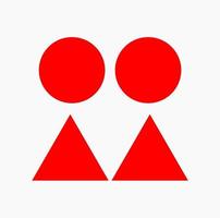 Two red round and two red triangle vector icon set.