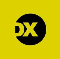 DX company name initial letter icon on yellow. DX round monogram. vector