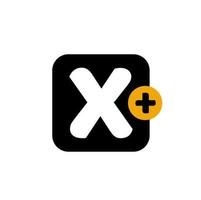 X plus vector icon. X plus graphic sign.