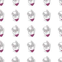 Surreal Faces One Line Seamless Pattern . Abstract Minimalistic Art design for print, cover, wallpaper, Minimal and natural wall art. Vector illustration on white background.