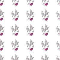 Surreal Faces One Line Seamless Pattern . Abstract Minimalistic Art design for print, cover, wallpaper, Minimal and natural wall art. Vector illustration on white background.