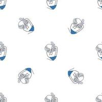 Surreal Faces One Line Seamless Pattern . Abstract Minimalistic Art design for print, cover, wallpaper, Minimal and natural wall art. Vector illustration on white background.