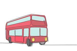 Continuous one line drawing double decker buses take tourists around the city to enjoy old city tour package. A promising transportation business. Single line draw design vector graphic illustration.