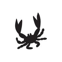 Black silhouette crab on a white background. Vector hand drawn kids illustration. Sea ocean. Underwater world