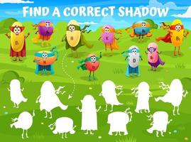 Find correct shadow game with superhero vitamins vector