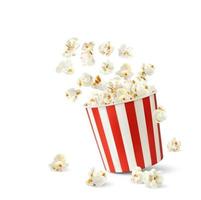 Popcorn flakes and bucket, realistic pop corn . vector