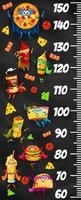 Kids height chart ruler with fast food characters vector