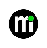 MI typography letters on black round with green dot. vector