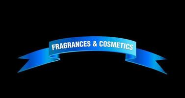 Fragrances and Cosmetics blue ribbon vector icon.