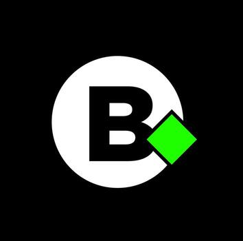 B company name initial letters monogram. B with green pixel vector icon.