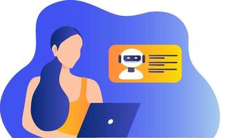 Chatbot technology concept, woman Characters chatting with robot, asking questions and receiving answers. AI assistant support vector