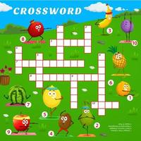 Crossword quiz game with cartoon fruit on yoga vector