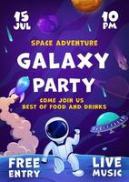 Galaxy space party flyer rocket spaceship and ufo vector