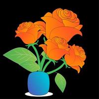 a vector illustration of a rose in a vase on a black background