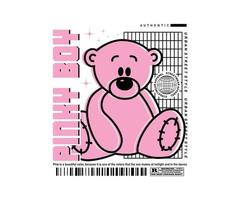 pinky boy slogan with bear doll vector illustration on white background for streetwear and urban style t-shirts design, hoodies, etc