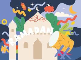 Colorful ramadan kareem greeting card background with geometric shapes vector