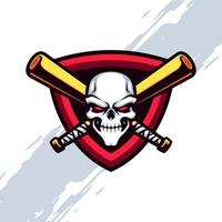 Double Bat Skull Baseball Mascot vector